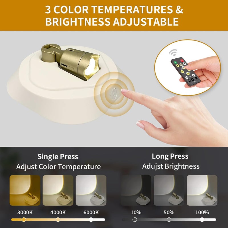 LEASTYLE LED Wireless Spotlights with Remote Rechargeable Up Lights Indoor with 3000K/4000K/6000K Battery Operated Lights with Timer Dimmable Accent Light Uplighting for Plant,White+Gold,2 Pack - Image 2